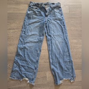 American Eagle Outfitters Light Blue Distressed Wide-Leg Jeans